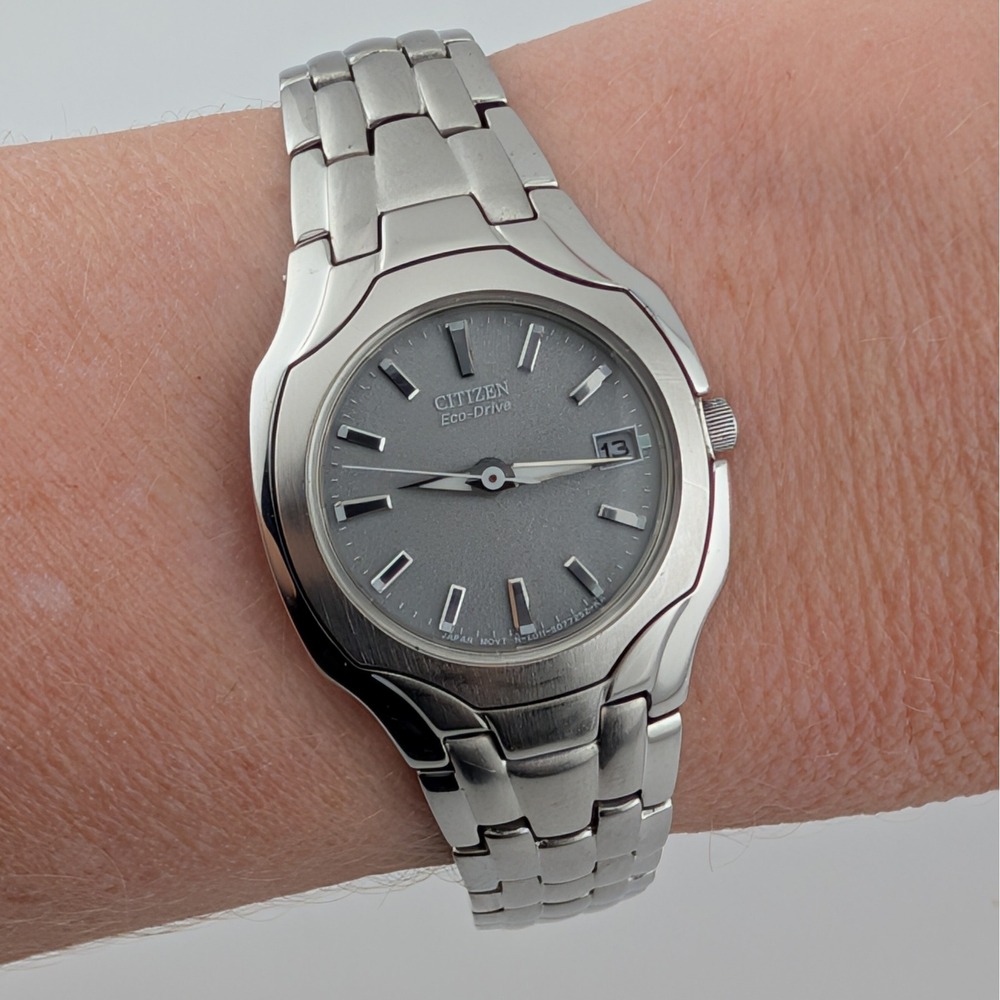 Citizen Eco-Drive Women's Watch Gray Textured Dial Stainless Steel Date E031